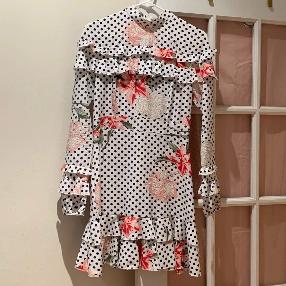 White Boohoo polka dot mini dress